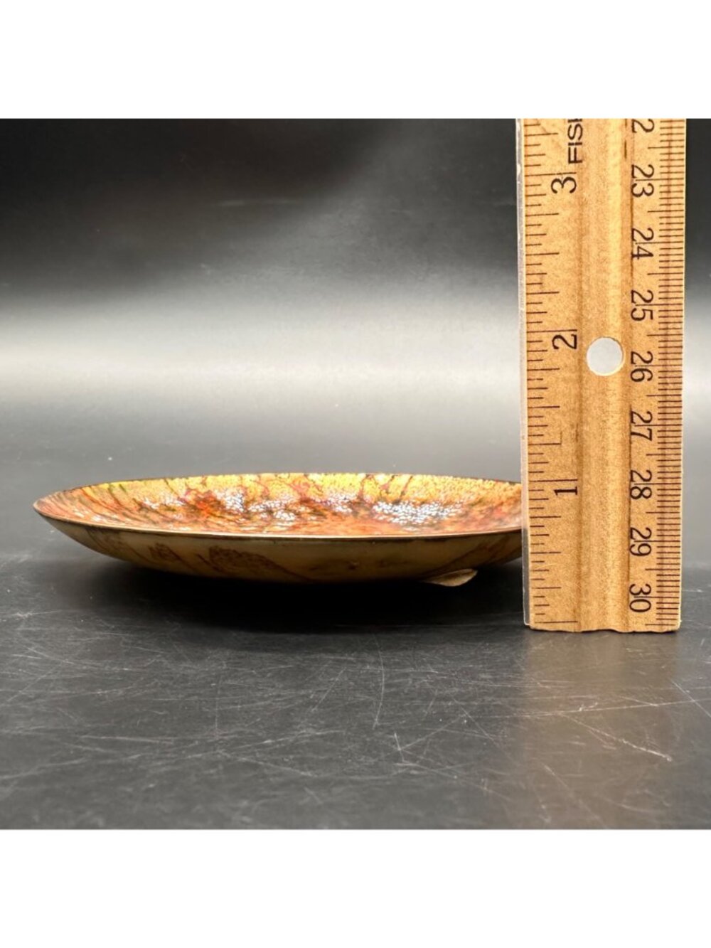 Vintage Bonnie Shopper Enamel On Copper Trinket Dish Mid Century Modern Orange - Picture 8 of 8